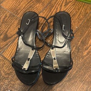 Stuart Weitzman Black Strappy Sandals with Ankle Straps